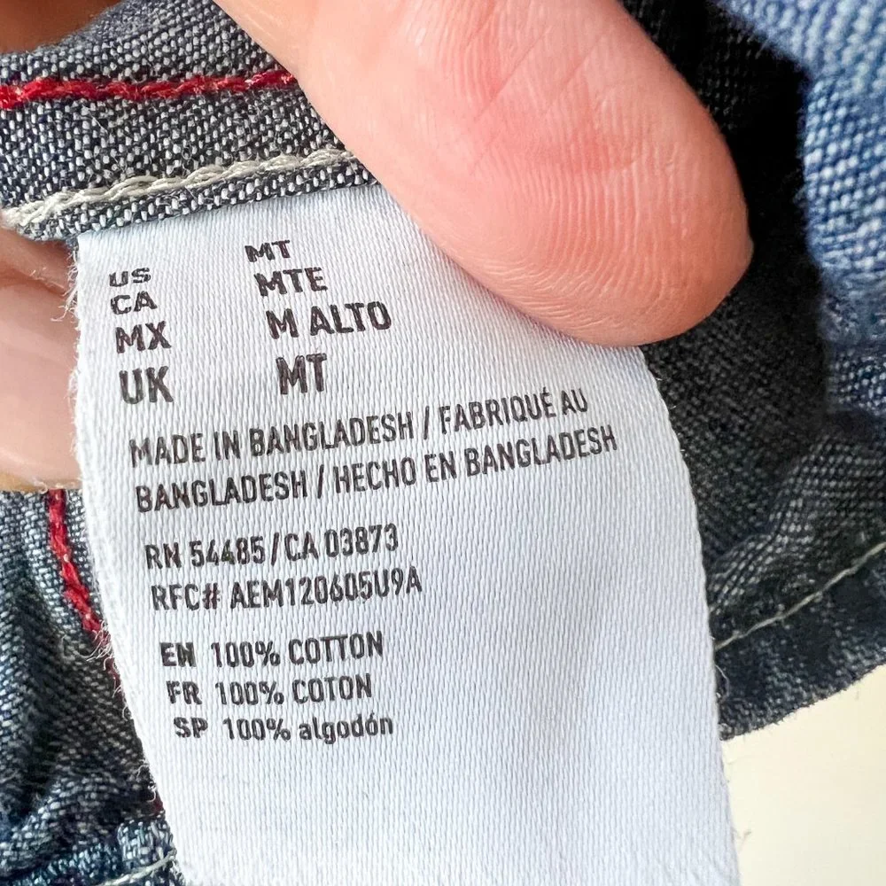MT American Eagle Jean Button Double Breast Pocket Long Sleeve Casual Shirt Tall - Picture 10 of 10